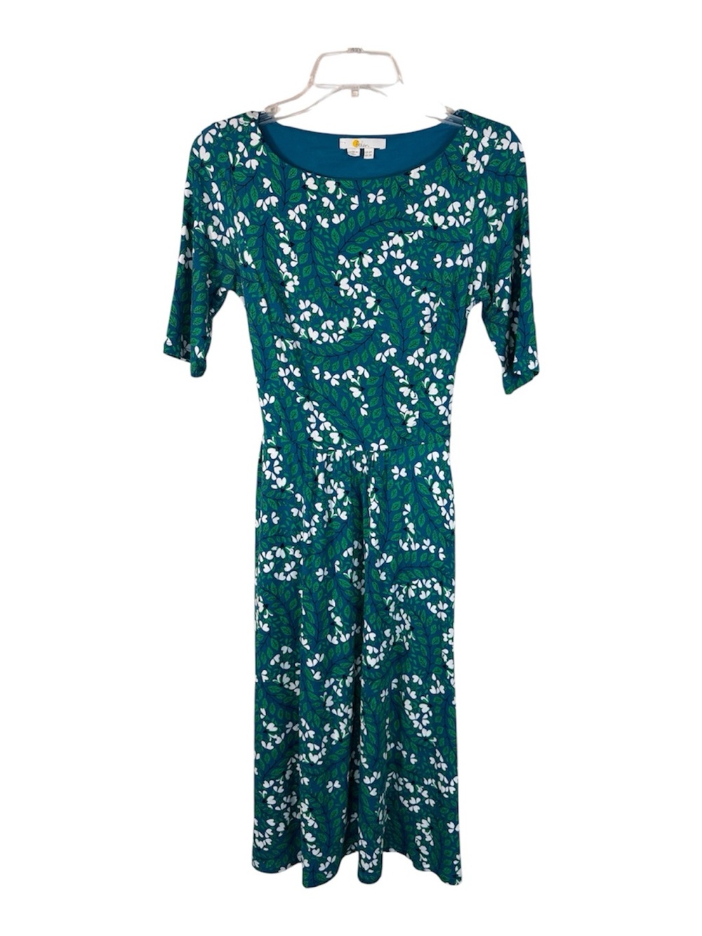 Boden Blue Green Floral Tie Waist Midi Dress Womens 2 Stretch Modest Comfort